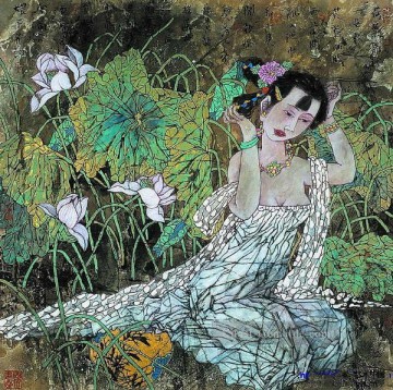  Lotus Kunst - Xu Huiquan Chinesisch Mädchen und Lotus 2